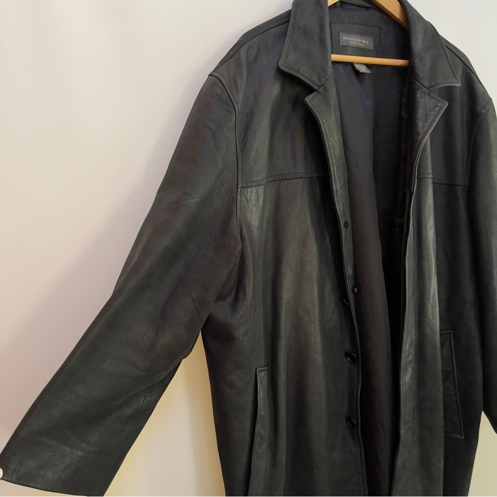 Banana Republic Black Long Line Genuine Leather Jacket, Women's Size XXL - Picture 4 of 10